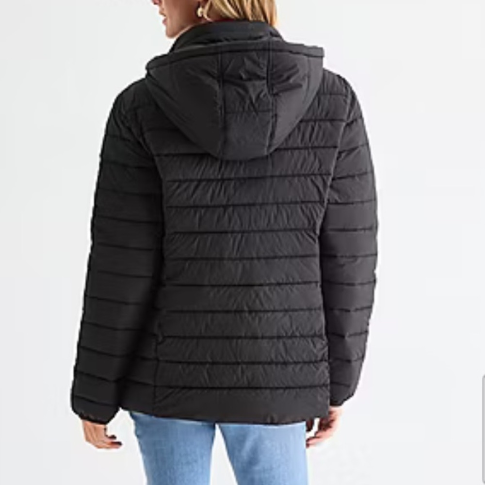 St. John's Bay Black Quilted Hooded Puffer Jacket - Picture 2 of 12
